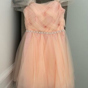 Elegant Peach Kids Dress with Rhinestone Detail